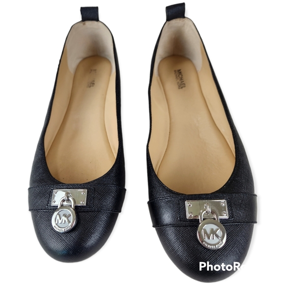 Michael Kors Hamilton black leather rounded toe ballet flats size 8.5M - Picture 3 of 16